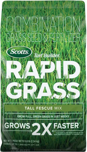 Scotts Turf Builder Rapid Grass - Mezcla de festuca alta, combinación de semillas de césped y fertilizante, cultiva césped verde en solo semanas,