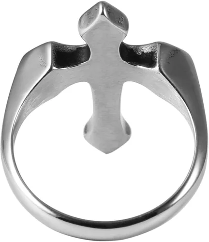 Miniatura 3 de HZMAN Anillo de cruz religioso de acero inoxidable cristiano unisex retro simple