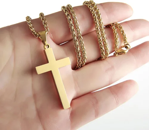 Miniatura 2 de RS Collar de cruz para hombres y mujeres, de 16 a 24 pulgadas, cadena de colgante de cruz de acero inoxidable, regalo religioso