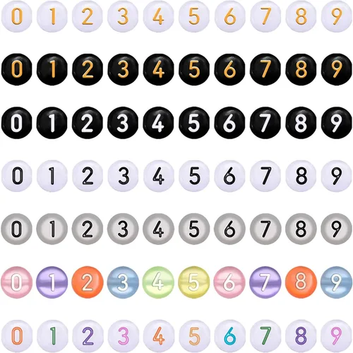 700 cuentas redondas de acrílico árabe de 0 a 9 números de cada color, 100 cuentas para manualidades con agujeros para pulseras, fabricación de