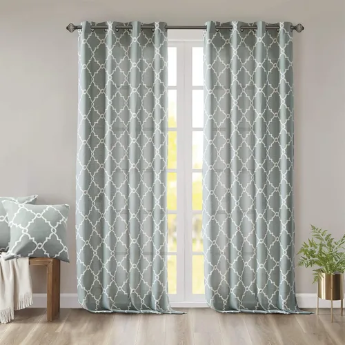 Miniatura 30 de Madison Park Saratoga - Cortina individual para ventana con filtro de luz, estampado de calado, 1 panel con ojales en la parte superior, para sala