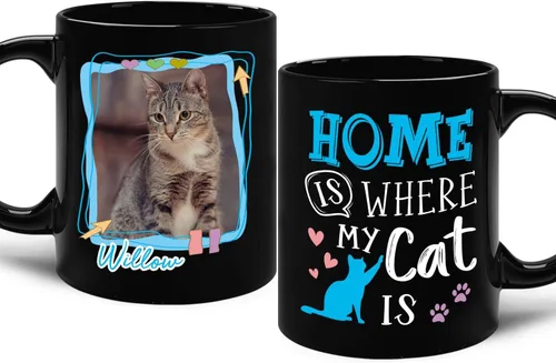 Miniatura 14 de Taza de cerámica negra personalizada para elegir nombre y foto con texto en inglés "Best Cat Dad Ever Just Ask", taza de café personalizada de 11