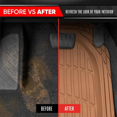 Miniatura 8 de Motor Trend FlexTough - Alfombrillas de Goma Beige Originales para Vehículos de 3 Filas, Delantera y Trasera 2ª Fila Plato Hondo Todo Clima