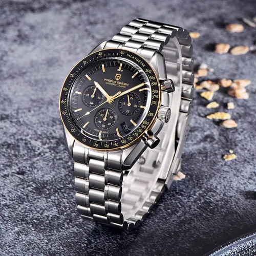 Miniatura 3 de Pagani Design 1701 Reloj de cuarzo para hombre, casual, esfera de acero inoxidable, reloj analógico automático, 328.1 ft, resistente al agua