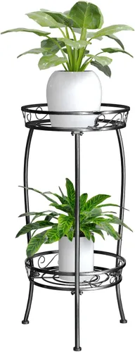 Miniatura 7 de Paquete de 2 soportes para plantas para interiores y exteriores, estante de metal de 2 niveles de 27 pulgadas de alto, estante resistente
