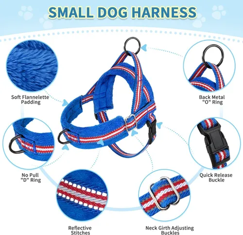 Miniatura 7 de SlowTon Juego de arnés y correa para perros pequeños sin tirones, arnés suave para cachorros ajustable en el cuello y el pecho, arnés reflectante