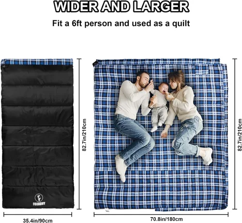 Miniatura 2 de Flannel Sleeping Bag for Adults Camping Machine Washable XL size. Waterproof & Warm Includes compression sack. Great for backpacking, hiking, or