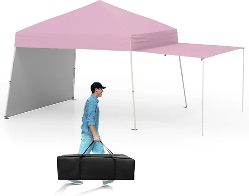Tangkula Toldo desplegable de 10 x 9.2 pies con paredes laterales, tienda de campaña para exteriores UPF50+ con 8 estacas, 4 cuerdas de viento,