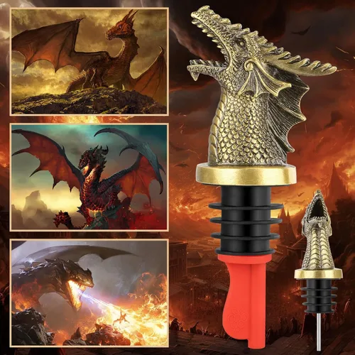 Miniatura 6 de Cabeza de Dragón Vertedor y Tapón de Botella de Vino 2 en 1, Regalos de Dragón para Hombres y Mujeres Fanáticos de los Dragones, Vertedores