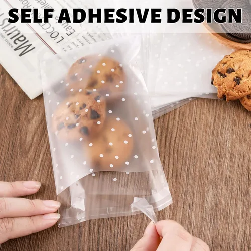 Miniatura 8 de NPLUX Paquete de 200 bolsas de celofán autoadhesivas, bolsas transparentes para galletas para regalar con calcomanías, recuerdos de fiesta del día