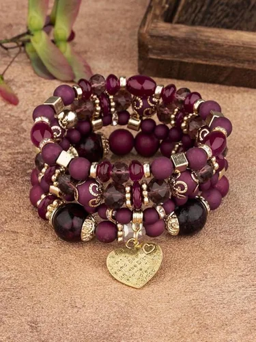 Miniatura 3 de Pulseras apilables de cuentas para mujer, estilo retro, con borlas de varias capas, de colores mixtos, juego de pulseras de cuentas tejidas