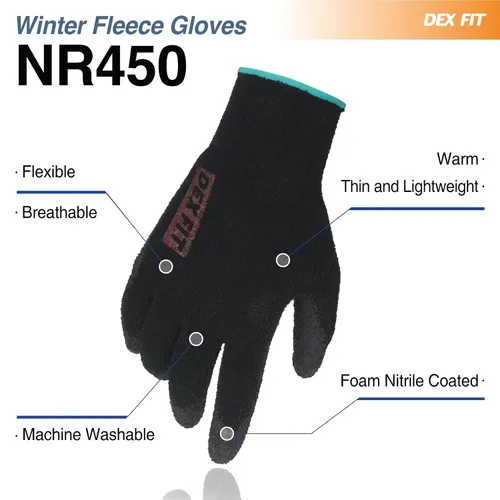 Miniatura 2 de DEX FIT Guantes de trabajo para clima frío NR450 - Forro polar cálido, agarre firme con revestimiento de nitrilo, ligeros y flexibles, ideales