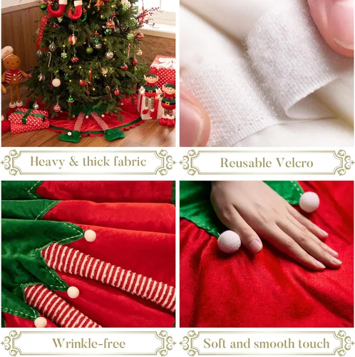 Miniatura 3 de Valery Madelyn Falda de Árbol de Navidad de Elfo para Decoraciones de Árbol, 36 Pulgadas de Tela Encantadora Roja Verde Pequeña Falda de Árbol