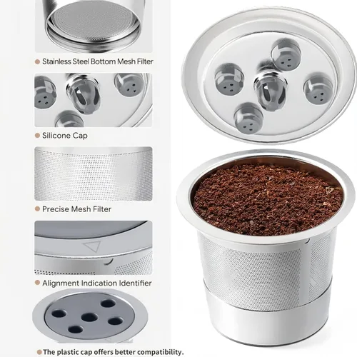 Miniatura 6 de Paquete de 2 tazas K reutilizables de acero inoxidable para Keurig Supreme & Supreme Plus, filtro universal de cinco agujeros para Keurig