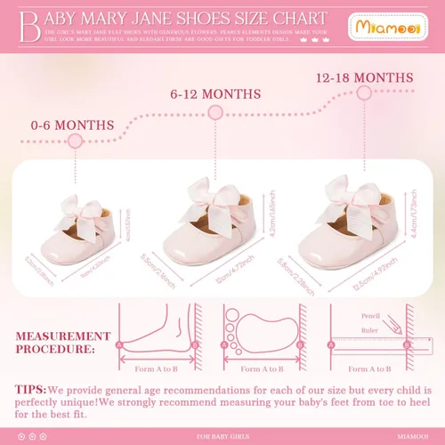 Miniatura 6 de Miamooi Zapatos de vestir de boda para bebés y niñas, zapatos de ballet con lazo de princesa Mary Jane, zapatos planos para primeros pasos, zapatos