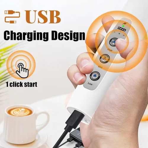 Miniatura 2 de Nahida Espumador de leche blanca para café, espumador de mano recargable batidor eléctrico con 3 cabezales, 3 velocidades, mezclador de bebidas