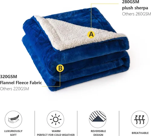 Miniatura 4 de COTTEBED Manta cálida de franela Sherpa para cama King, reversible, ultra afelpada, 580 GSM, suave, cómoda y esponjosa, manta de forro polar