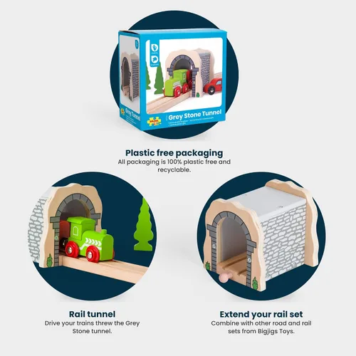 Miniatura 3 de Bigjigs Rail Túnel de piedra gris: otras marcas principales de rieles de madera son compatibles