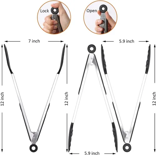 Miniatura 2 de Juego de 3 pinzas de cocina de 12 pulgadas, pinzas de silicona con puntas de silicona y mango de acero inoxidable, pinzas para cocinar, hornear