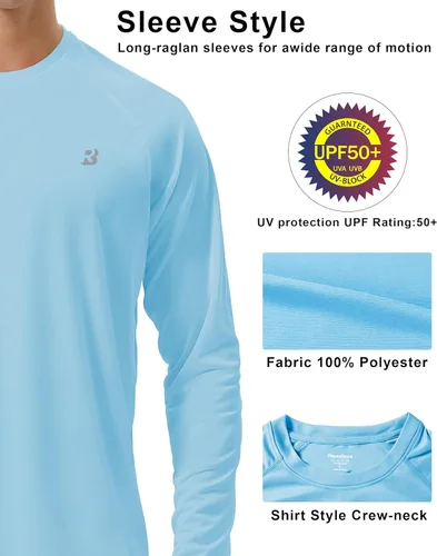 Miniatura 4 de Roadbox Camisas de Protección Solar UV UPF 50+ para Hombres Manga Larga SPF Rash Guard para Pesca Senderismo Natación Correr 2 Pack - azul