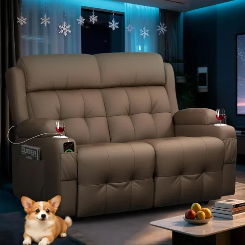 Miniatura 18 de Juego de sofá reclinable, reclinables pegados a la pared para RV con loveseat reclinable y silla individual, juego de sofá reclinable para cine