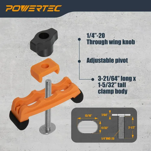 Miniatura 4 de POWERTEC 2 abrazaderas de sujeción ajustables, abrazadera de pista en T multiposicionable, abrazaderas de plástico reforzado con 20 pernos de acero