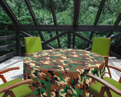 Miniatura 7 de Oudain Mantel de plástico de camuflaje de 3 piezas, mantel redondo de plástico desechable, fundas de mesa temáticas de camuflaje, decoraciones