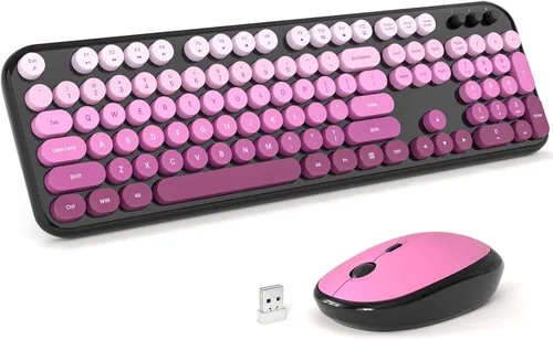 Miniatura 156 de KNOWSQT Combo de teclado y ratón inalámbrico, teclados lindos de tamaño completo estilo máquina de escribir 2.4G azul colorido - receptor USB Plug