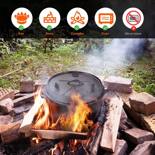 Miniatura 4 de LIFERUN Olla de horno holandés con tapa, horno holandés de hierro fundido de 13.2 cuartos de galón, con mango y soporte de elevador de tapa