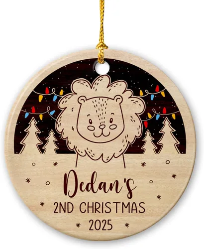 Adorno de cerámica personalizado para la segunda Navidad de león para bebé, regalo de 2º adorno de árbol de Navidad de león para bebé, recuerdo de