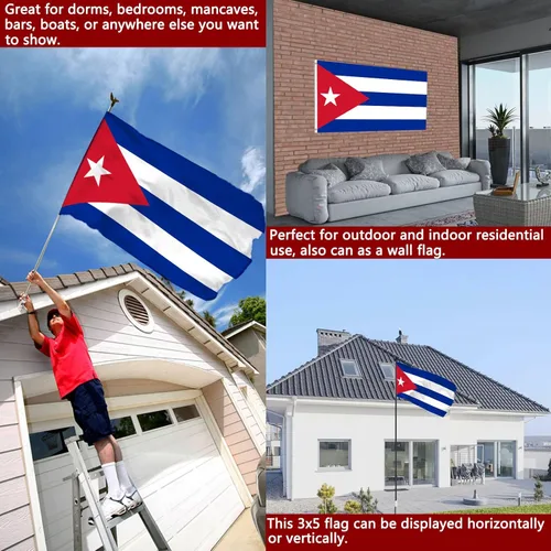 Miniatura 2 de Bandera cubana de 3 x 5 para exteriores, doble cara, banderas de Cuba resistentes para pared con 2 ojales de latón, 4 filas cosidas, decoraciones