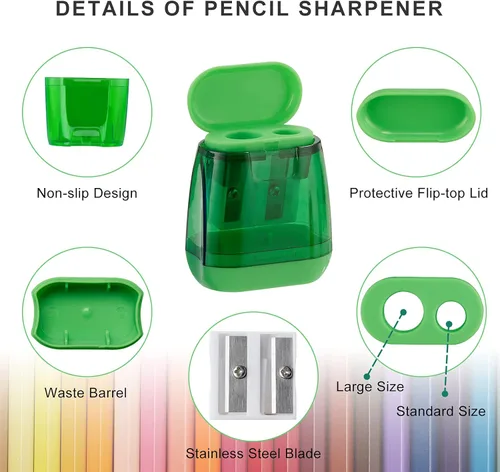 Miniatura 10 de Sonuimy Sacapuntas manuales, 4 sacapuntas manuales, doble agujero, compacto, de color, sacapuntas de mano para niños con tapa, adultos, estudiantes