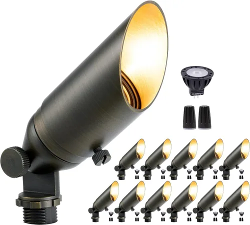 Miniatura 23 de Gardenreet Focos de paisaje de latón de bajo voltaje, luz LED para exteriores de 12 V, luces con cable IP65 impermeables, bronce antiguo