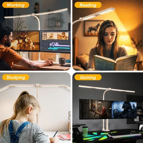 Miniatura 6 de Lámpara de escritorio LED ajustable con abrazadera, luz de escritorio CRI95+ de 4 cabezales, atenuación continua y control remoto de temperatura