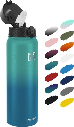 Miniatura 48 de Fanhaw Botella de agua de acero inoxidable aislada para niños de 20 onzas con tapa con popote, a prueba de fugas y antipolvo, botella de uso diario