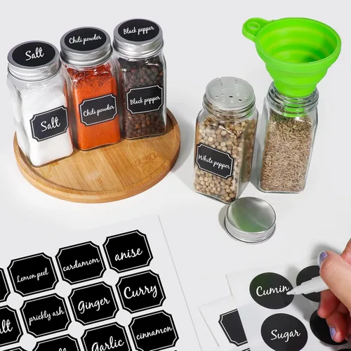 Miniatura 3 de CycleMore Paquete de 48 frascos de vidrio para especias de 4 onzas, recipientes cuadrados para especias con tapas de metal plateado y tapa agitadora