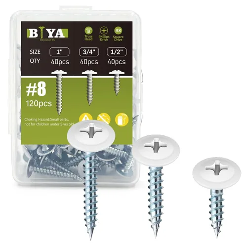 Miniatura 7 de Tornillos de Cabeza Blanca, 180 piezas Tornillos de Cabeza de Brida Autorroscantes Rápidos #8 Rosca Blanco Pan para Gabinete, Trabajo de Madera