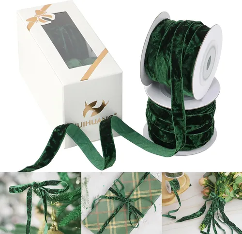 Miniatura 11 de HUIHUANG Cinta de Terciopelo Negro 3/8" Cinta de Terciopelo Arrugado para Adornos de Árbol de Navidad, Envoltura de Regalos, Decoración de Coronas