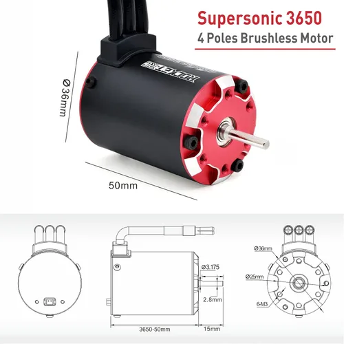 Miniatura 6 de Surpass Hobby 3650 4350kv Motor sin escobillas, motor supersónico sin escobillas 3660 Potencia de salida estable Resistente a altas temperaturas