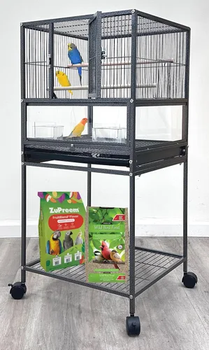 Jaula de vuelo de loro de hierro forjado duradera de lujo para puerta delantera, puertas laterales de anidación laterales, parte inferior acrílica