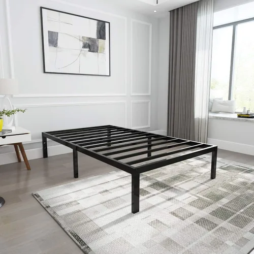 Miniatura 2 de yookare Marco de cama de metal resistente de 14 pulgadas de alto, 3500 libras, con almacenamiento, base de colchón, plataforma de listones de acero