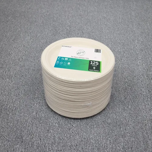 Miniatura 6 de Platos de papel compostables de 9 pulgadas – Paquete de 125 Bagazo de caña de azúcar resistente Microondas y fugas Platos desechables