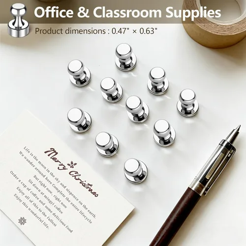 Miniatura 8 de VNDUEEY Imanes para refrigerador, imanes pequeños para nevera, 16 piezas, pizarra blanca, chinchetas magnéticas, fuertes clips magnéticos para Plata