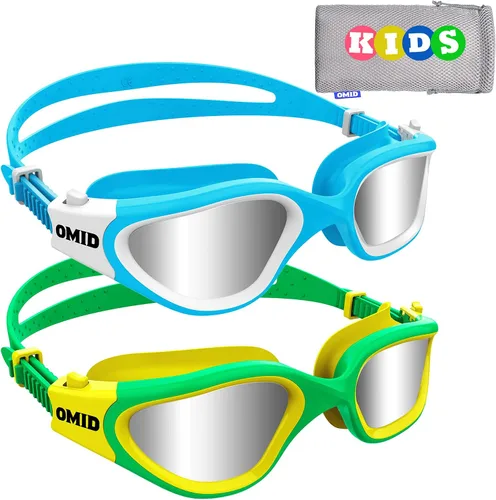Miniatura 11 de OMID Gafas de natación para niños, P2 Mini, paquete de 2 gafas de natación polarizadas cómodas de 6 a 14 años A1 polarizado azul dorado + negro