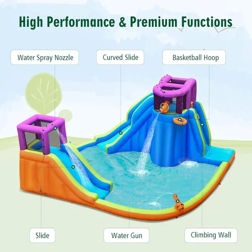 Miniatura 5 de BOUNTECH - Parque acuático inflable, doble tobogán acuático con pared de escalada, piscina grande para zambullidas, cañón de agua, aro