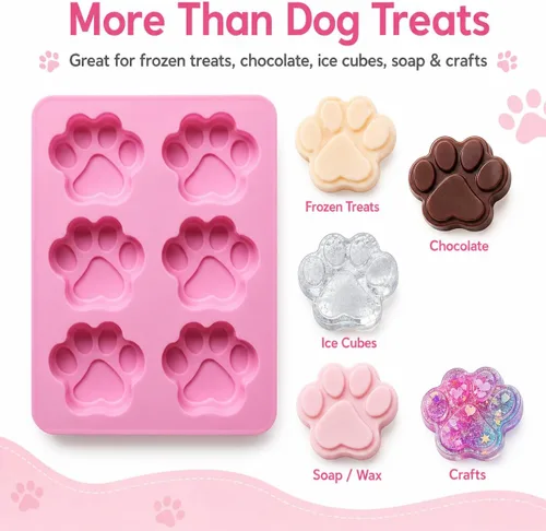 Miniatura 6 de Juego de dos moldes de silicona con estampado de patas de perro para golosinas caseras para hornear dulces de chocolate, apto para horno microondas