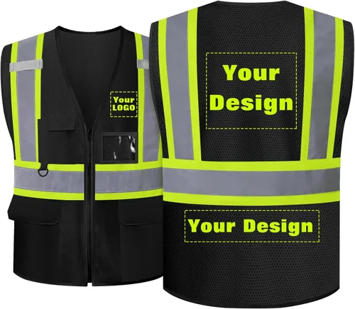 Miniatura 12 de Chaleco de seguridad de malla personalizado con LOGOTIPO Chaleco reflectante de alta visibilidad con 5 bolsillos y cremallera Azul personalizado