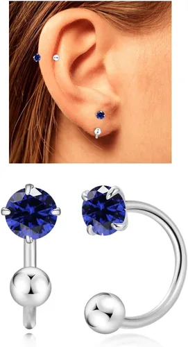 Miniatura 9 de Aretes Huggie de medio aro para mujeres y niñas, pequeños aretes de cartílago, aretes de botón con piedra natal para mujeres, aretes de botón
