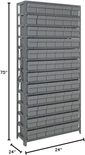 Miniatura 596 de Quantum QSBU-245BK Heavy Duty Shelving Unit with (7) Shelves and (24) QUS245 Black Bins for Garage Warehouse Storage Distribution 400 lb Load
