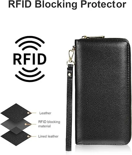 Miniatura 4 de Chelmon - Monedero para mujer de cuero genuino con bloqueo de señal RFID, para tarjetas de crédito